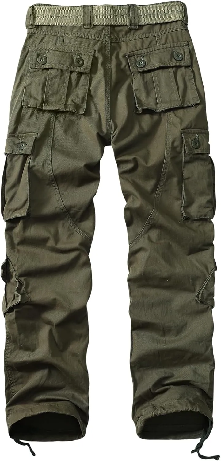 Sobrisah Mid Low Rise Cargo Pants for Men Youth Comfy Cotton Casual Streetwear Military Combat Work TrousersNo Belt