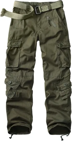 Sobrisah Mid Low Rise Cargo Pants for Men Youth Comfy Cotton Casual Streetwear Military Combat Work TrousersNo Belt