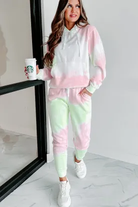 Sweet Like Watermelon Tie-Dye Print Hoodie & Jogger Set (Green/Pink)