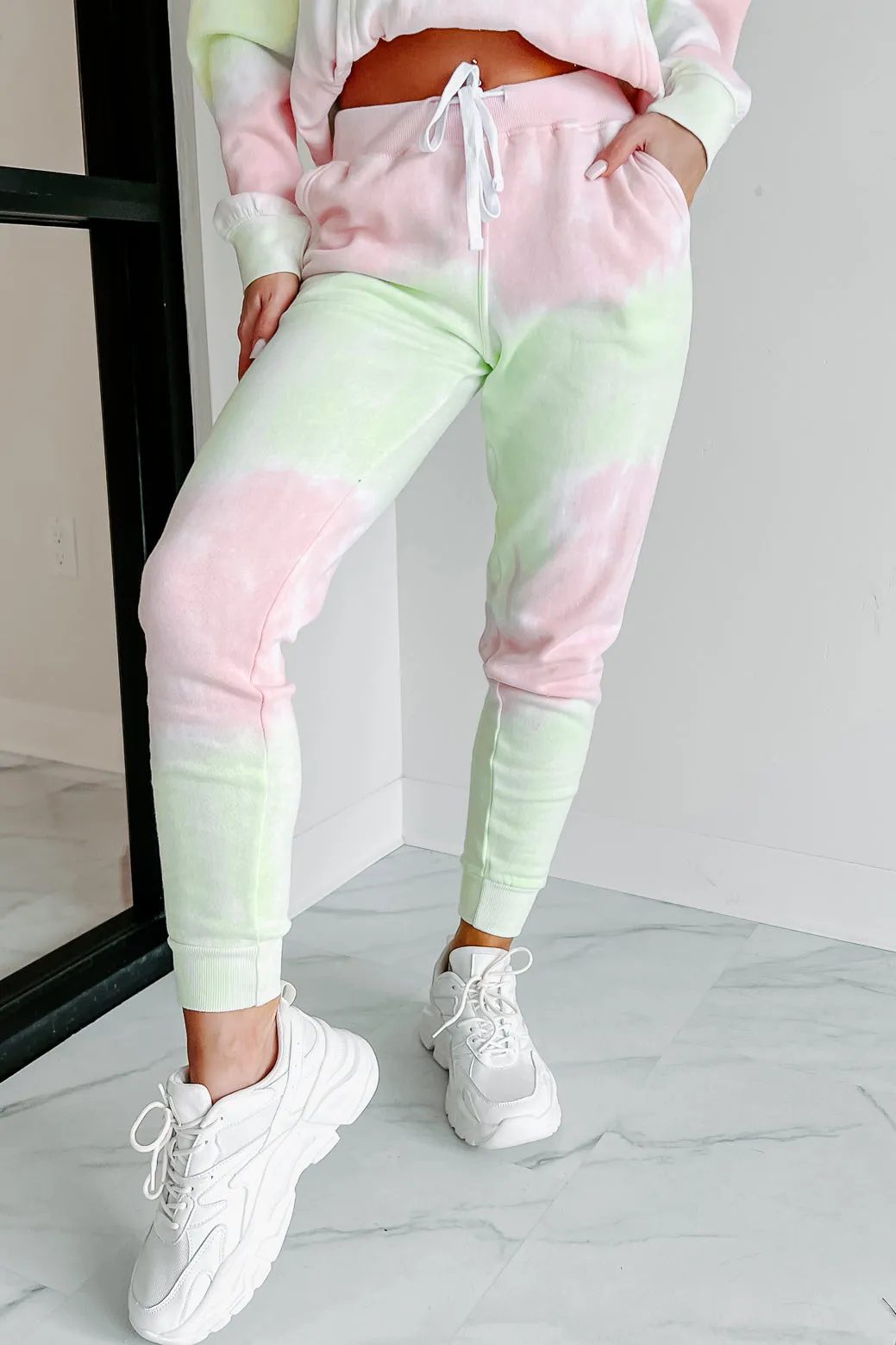 Sweet Like Watermelon Tie-Dye Print Hoodie & Jogger Set (Green/Pink)