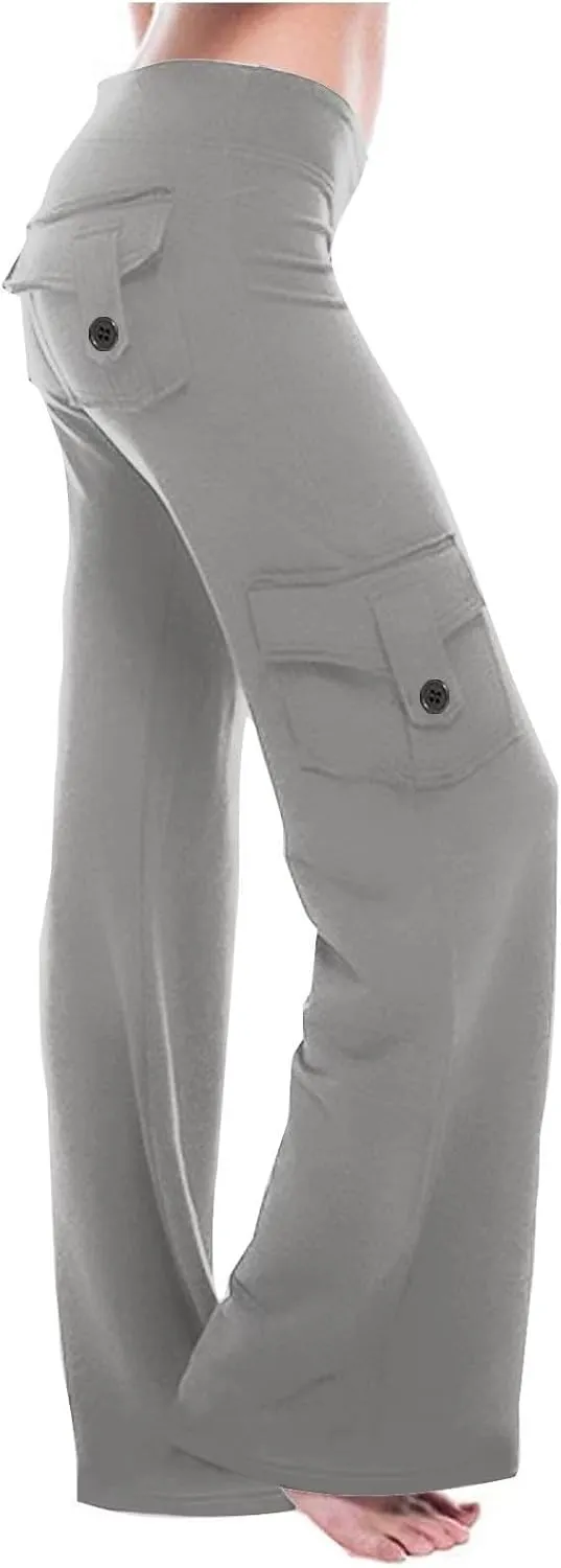 Womens Cargo Pants High Waisted Plus Size Stretch Wide Leg Yoga Sweatpants with Pockets Casual Comfy Travel Oufits 2025