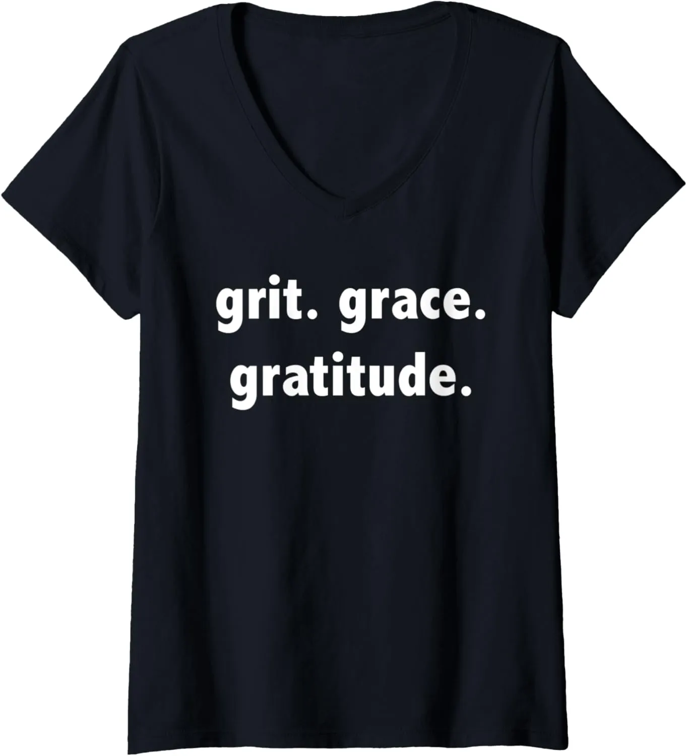 Womens Grit Grace Gratitude - Inspirational Message Phrase V-Neck T-Shirt