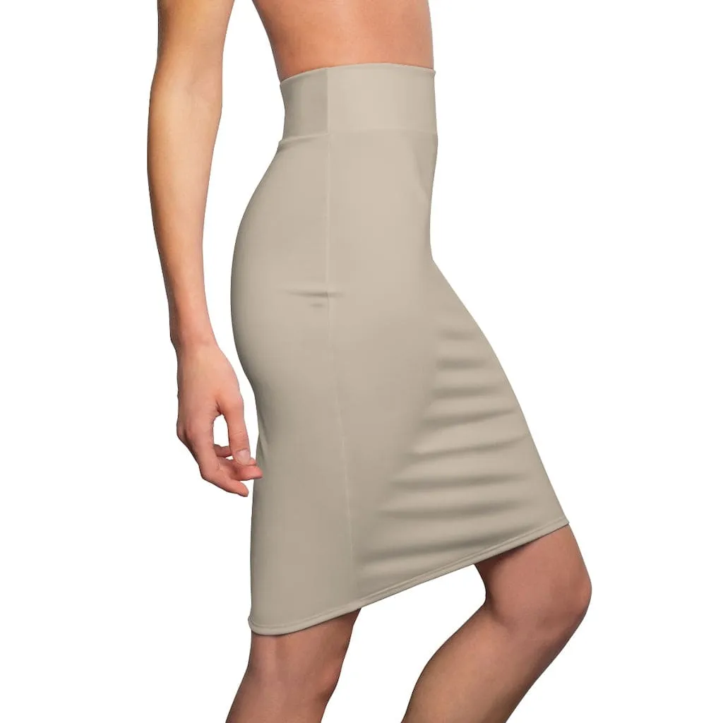 Womens Mini Skirt - High Waisted - Light Brown Pencil Skirt