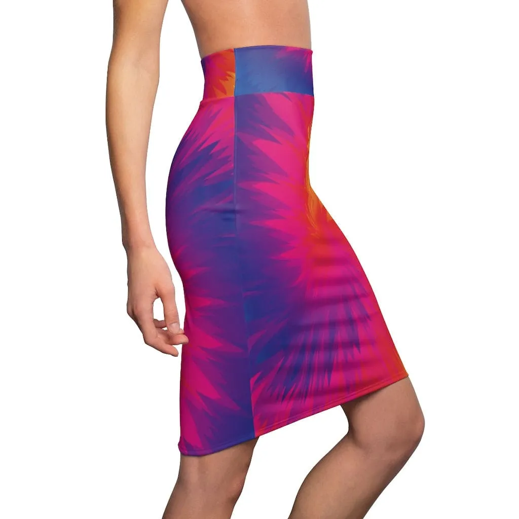 Womens Pencil Skirt, Tie Dye Rainbow Stretch Mini