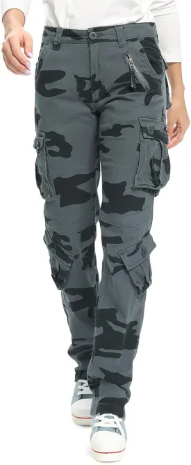 Womens Stretch Casual Cargo Work Pants Camo Combat Tactical Travel Pants with 8 Pockets