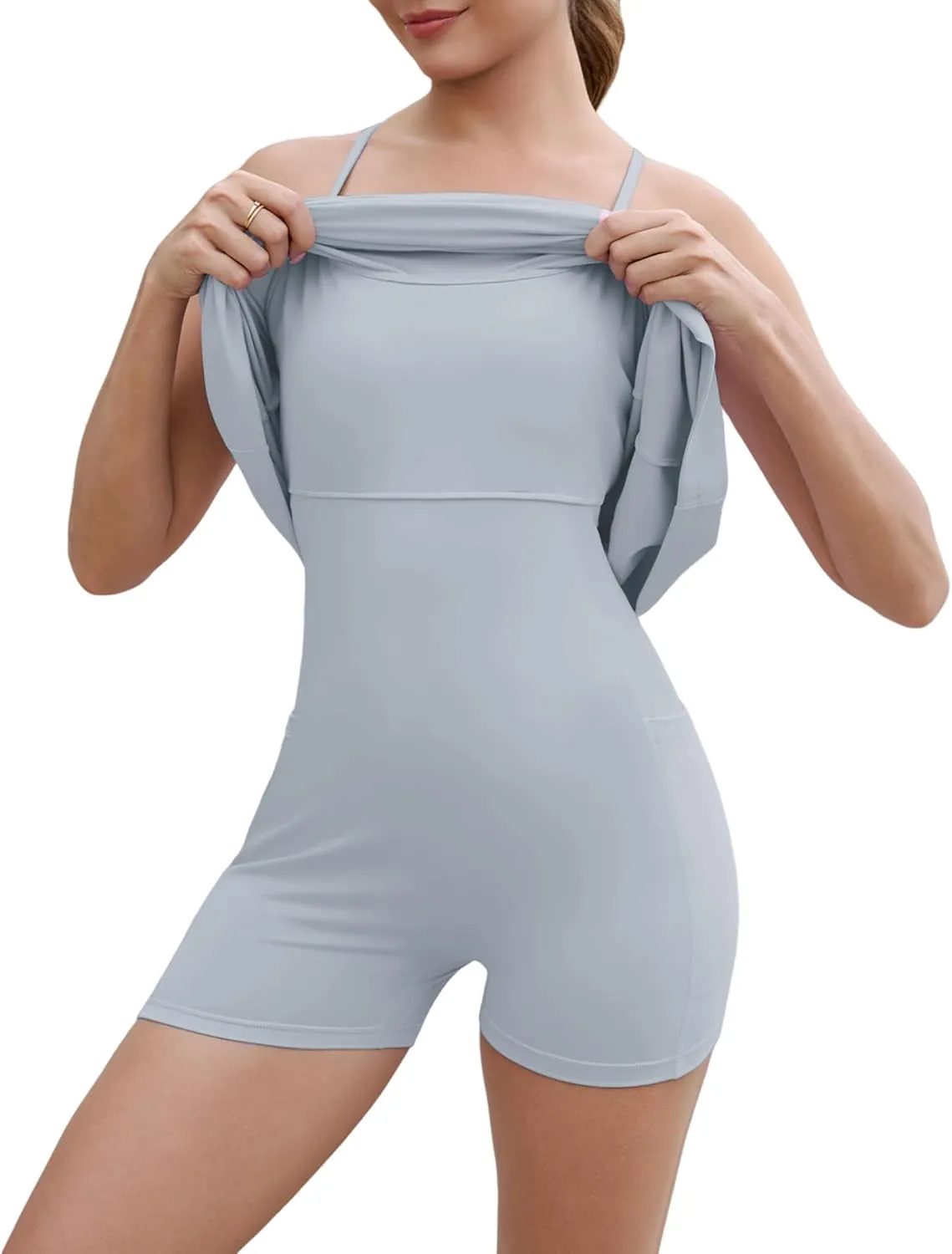 Womens Tennis Dress with Shorts Pockets, Built-in Sports Bra Crisscross Back Athletic Dress with Underneath