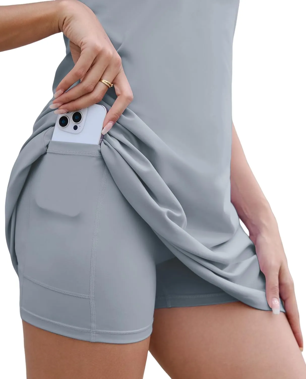 Womens Tennis Dress with Shorts Pockets, Built-in Sports Bra Crisscross Back Athletic Dress with Underneath