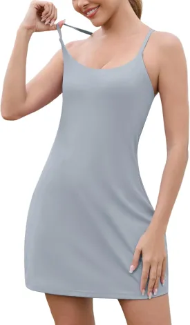 Womens Tennis Dress with Shorts Pockets, Built-in Sports Bra Crisscross Back Athletic Dress with Underneath