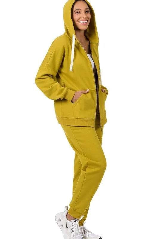 Zipper Hoodie Sweat Jacket & Sweat Pants Set